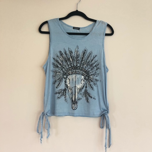 Blue Tribal Skull Boho Medium Tank Top - Picture 2 of 8